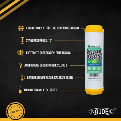 Produktbild von NAJDER Wasserfilterpatronen 10 Zoll Wasserenthärter, für Filtergehäus, Wasserfilter Kartusche, für die Wasserfiltrationn, 5 Stück, Patronensatz