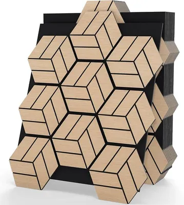 Productafbeelding van Akoestische panelen, set van 4, zelfklevende wandpanelen met houtlook, wandbekleding met geluidsisolatie, doe-het-zelf wanddecoratie, geluidsabsorberende panelen voor plafond en wand, 81 x 66 cm