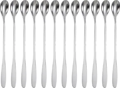Produktbild von Intirilife 12er Set Lange Edelstahl Löffel - Länge 18.9 cm - Für Latte Macchiato, Cocktails, Desserts und mehr