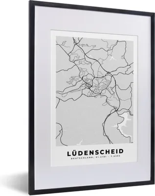 Produktbild von MuchoWow® Gerahmtes Poster Karte - Deutschland - Lüdenscheid - Stadtplan 30x40 cm - Poster mit Schwarzem Bilderrahmen Wandposter Rahmen Foto Bilder - Wandposter Schlafzimmer