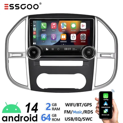 Produktbild von Autoradio für Mercedes Benz Vito W447 2014-2020 mit 10 Zoll Touchscreen Android 14 GPS Navigation WiFi Carplay Android Auto Bluetooth 2GB RAM 64GB ROM 4x45