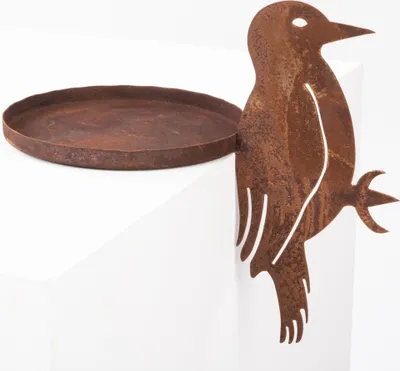Obrázek produktu pro Zahradní Ptačí Lázeň S Figurkou Špačka Rustikální Corten Rez Výška 15 Cm