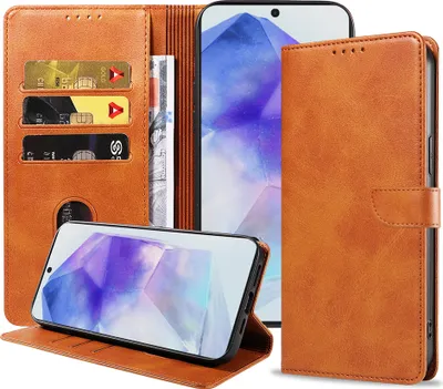 Obrázek produktu pro Vhodné pro Samsung Galaxy A55 Pouzdro na telefon z umělé kůže s magnetickým rtem a držákem na karty Pouzdro typu kniha s klopou - hnědé - Smartphonics
