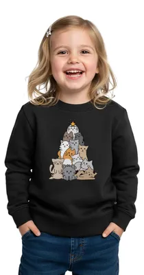 Produktbild von Spreadshirt Weihnachtsbaum Katzen Geschenk für Katzenbesitzer Kinder Premium Pullover, 98/104 (2 Jahre), Schwarz