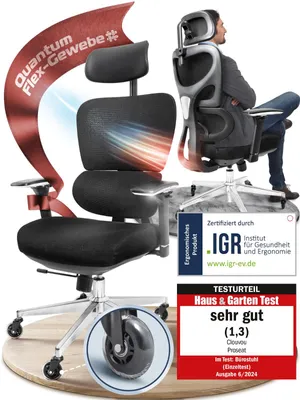 Produktbild von CLOUVOU ProSeat Bürostuhl, Schreibtischstuhl, ergonomisch & 100% individuell einstellbar, Chefsessel für Arbeitszimmer, QuantumFlex-Gewebe, Bis 150Kg