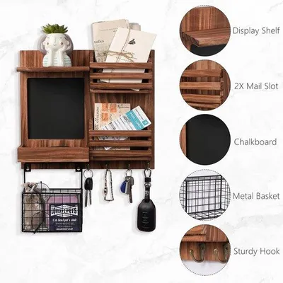 Produktbild von Famanu Schlüsselboard mit Ablage und Briefhalter - Vintage Holz