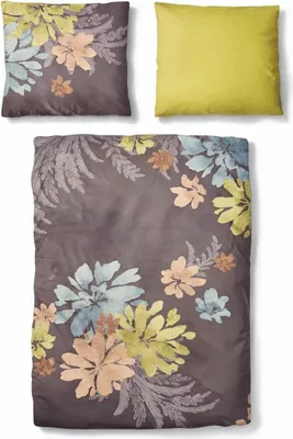 Produktbild von Renforce Bettwäsche Baumwolle Blumen Grau Grün 155x220 80x80cm: 2tlg.