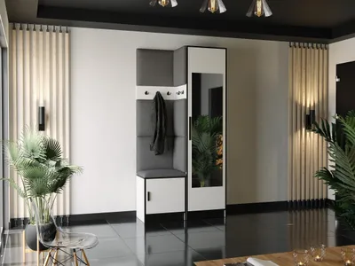 Produktbild von KIER FURNITURE Garderobe mit Sitzfläche Roj11 - 106,4x205x39cm Weiß + Stoff Grau