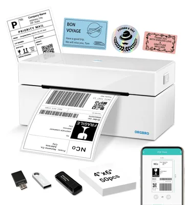 Produktbild von Versandetikettendrucker Etikettendrucker - 4 x 6 Zoll - Bluetooth und USB - 72 Etiketten pro Minute - Thermodirektdruck