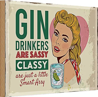 Produktbild von Holzschild Spruch Gin Drinkers are sassy classy 30x20cm