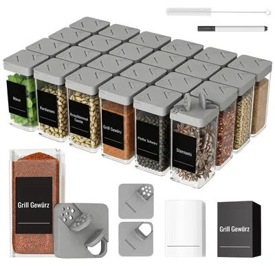 24er-Set Gewürzgläser 120 ml, quadratisch, Kunststoff