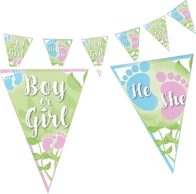 Produktbild von Gender Reveal Wimpelkette Grün 4–5 m – neutrale Deko für Babyparty & Reveal