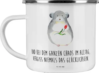 Produktbild von Mr. & Mrs. Panda Pott Chinchilla Blume - Weiß - Geschenk, Chaos, Büro, Kaffeepott, Haferl, Lustige Sprüche, Emaille Becher, Kummer, Tasse, Chinchillas, Liebeskummer
