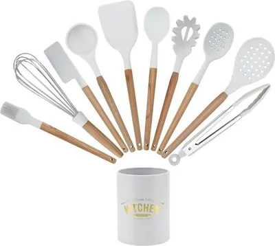Produktbild von 11-teiliges Küchenhelfer-Set, weißes Silikon-Küchenhelfer-Set, antihaftbeschichtetes Kochgeschirr