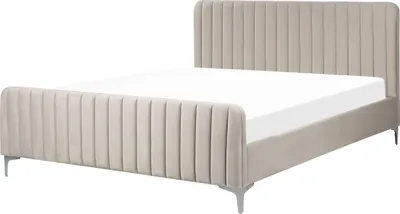 Produktbild von BELIANI Polsterbett Taupe Samtstoff mit Lattenrost 160 x 200 cm Hohes Gestepptes Kopf- und Fußteil Modern Glamourös Doppelbett Schlafzimmer Ausstattung