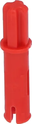 A single red plastic connector piece, likely a LEGO Technic part, is shown against a white background.