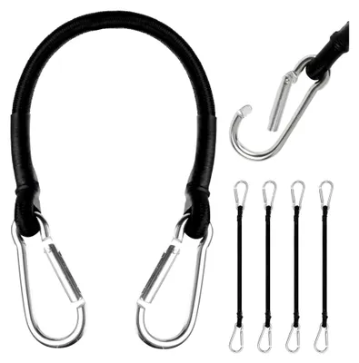 Produktbild von Robuste Gummiseile mit Karabinerhaken, 30 cm, 4er Set, Elastische Spanngurte für Dachgepäckträger, Anhänger, Camping und Reisen (100 cm)