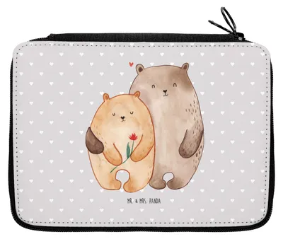 Produktbild von Mr. & Mrs. Panda Stifteetui Bären Liebe - Grau Pastell - Geschenk, Federmappe, Schlampermäppchen, Freundin, Federmäppchen, Kuscheln, Hochzeitstag, Mäppchen, Verknallt