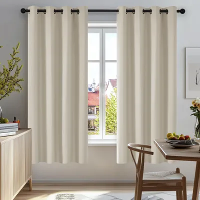 Produktbild von Lichtdichte Gardinen mit Ösen für Schlafzimmer, 138x168 cm, Hellbeige, 2er Set