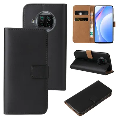 A collage of images showing a black flip phone case for a Xiaomi Mi 10T Lite.