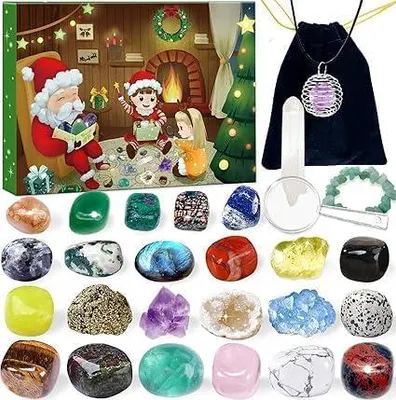 Productafbeelding van Adventskalender voor Kerstmis - Set van 24 - Aftelkalender 2027 - Natuurlijke kristallen - Edelstenen en mineralen