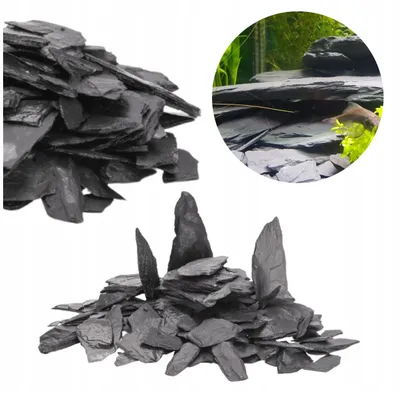 Produktbild von Aquarium Steine, Schiefer Schwarz Grys Kora 1-10 cm, Aquarium Deko und Bodengrund für Aquascaping, 1 kg, naturbelassen