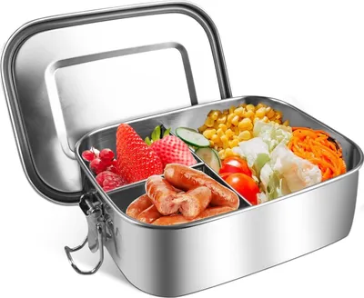 Obrázek produktu pro Obědový box s přihrádkami - Nerezová ocel - Nepropustný - 1400 ml - Bento box - Box na svačinu - Pro děti i dospělé