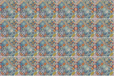 Produktbild von Fliesenaufkleber 20 x 20 cm – 24 Stück – Selbstklebend – Wasserfest – Pflegeleicht – Hitzebeständig – Für Küche & Bad – Bunte orientalische Fliesen