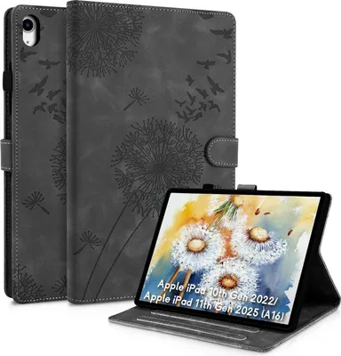 Image de Housse pour iPad 10e génération 2022 - 10,9 pouces Pissenlit Cuir synthétique Flip Case Noir