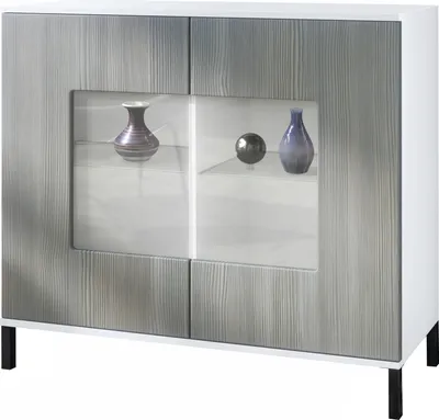 Produktbild von Vladon Kommode Grömitz V3, Moderner Küchenschrank mit 2 großen Glastüren inkl. RGB Beleuchtung Weiß matt / Avola-Anthrazit (92,5 x 83.5 x 35)