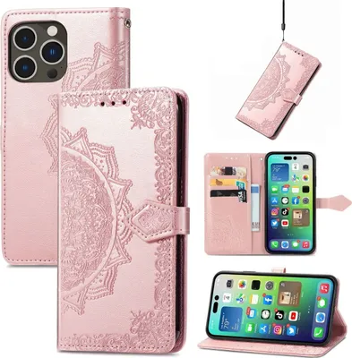 Produktbild von König Design Hülle kompatibel mit Apple iPhone 15 Pro Max Kunstleder Handyhülle - Handy Case Roségold