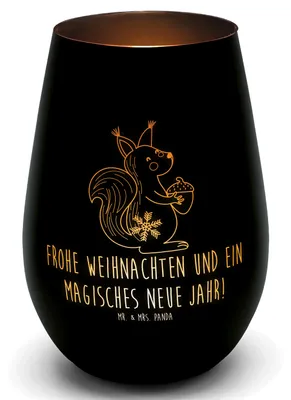 Produktbild von Mr. & Mrs. Panda Laterne Eichhörnchen Weihnachten - Schwarz - Geschenk, Weihnachtsmotiv, Weihnachtsgruß, Windlicht Glas, Frohe, Vogel, Kerzenhalter, Neujahr, Outdoor