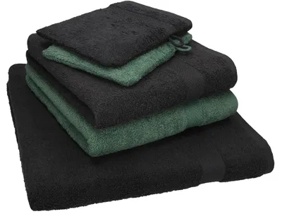 Produktbild von Betz 5 tlg. Handtuch Set SINGLE Pack Farbe graphit grau - tannengrün 1 Duschtuch 2 Handtücher 2 Waschhandschuhe