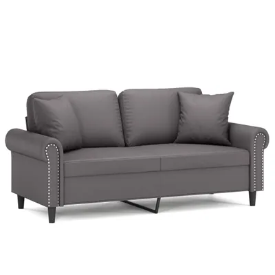 Image de Canapé 2 places avec oreillers décoratifs gris 140cm similicuir