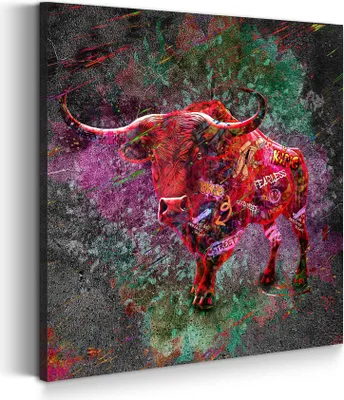 Produktbild von Leinwandbild Wandbild Stier Graffiti Street Art Kunstdruck XXL Wanddeko: 120x120x4cm