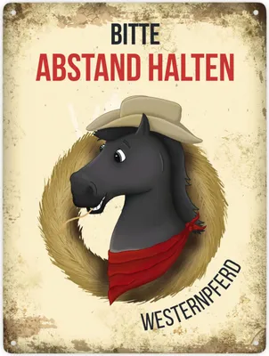 Produktbild von Bitte Abstand halten - Westernpferd Metallschild XXL mit schwarzem Westernpferd