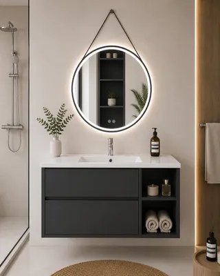 ORIGEN BATH ZEUS Badmöbel mit Waschbecken 80x45 cm, rechts, Graphit