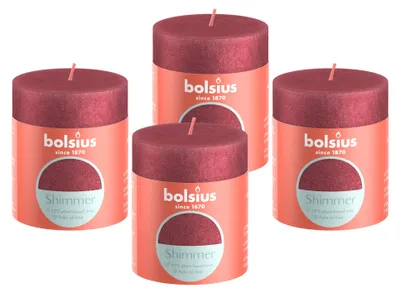 Imagen del producto de Velas rústicas en forma de tronco de Bolsius - Color Rojo Brillante - Paquete de 4 unidades - Larga duración de la llama: 35 horas