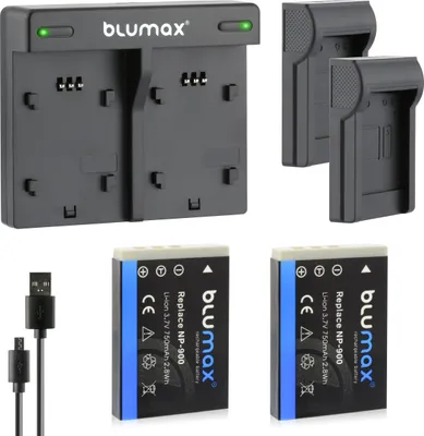 Produktbild von 2x Akku + Lader für Minolta NP-900 DiMAGE E40, DiMAGE E50 750 mAh (3,7V)