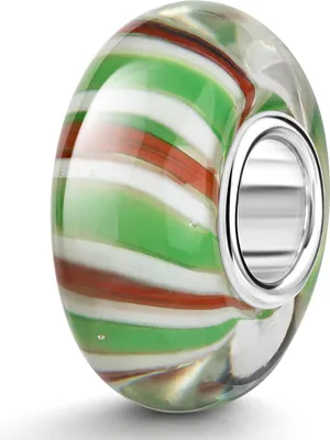 Produktbild von MATERIA by Matthias Wagner Glas Bead grün weiß rot mit Streifen und Silber Hülse für Beads Armband 555