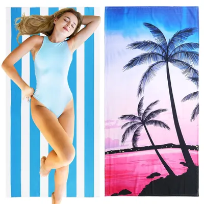 Productafbeelding van Set van 2 grote, snel drogende strandhanddoeken van microvezel, compact en lichtgewicht