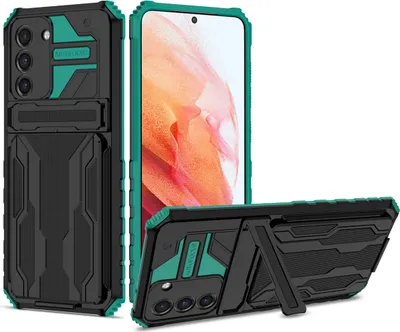 Produktbild von Galaxy S21 Plus 5G Hülle, Hybrid Robust Schutz Stoßfest Schutzhülle mit Kartenhalter Ständer für Samsung Galaxy S21 Plus 5G Grün