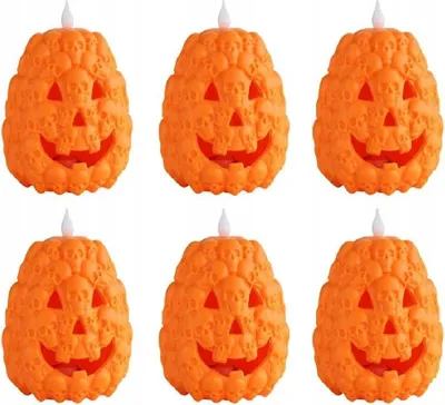 Obrázok produktu pre sada 6 halloweenských tekvicových lampášov so sviečkami LED s lebkou