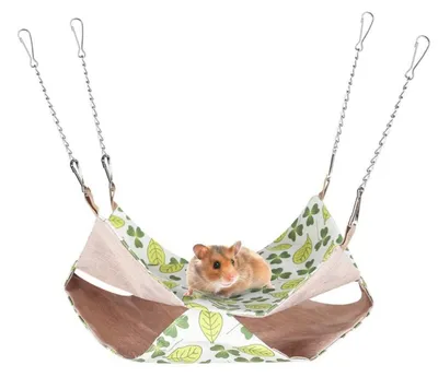 Image de Hamac double couche pour petits animaux, lit suspendu d'été avec 4 crochets, imperméable