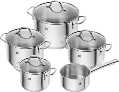 Produktbild von Flow Kochtopf-Set, 5-teilig, 4 Deckel, Induktionsgeeignet, Edelstahl