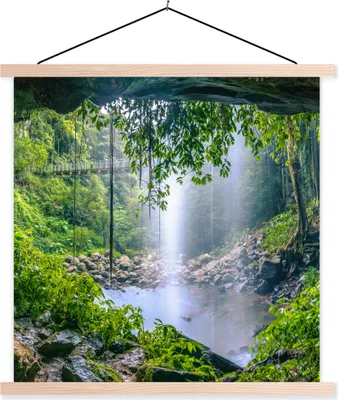 Produktbild von MuchoWow® Textilposter Dschungel - Regenwald - Wasser - Wasserfall - Pflanzen 40x40 cm mit holzfarbenen Rahmen - Posterleiste