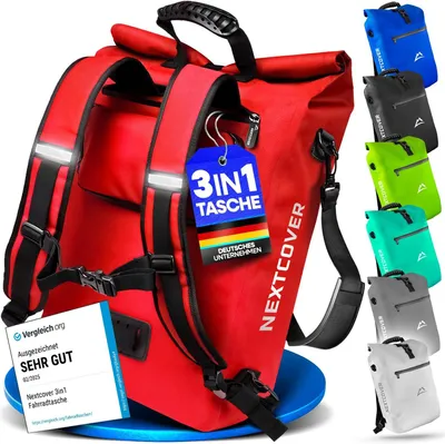 Produktbild von NEU 3in1 Fahrradtasche für Gepäckträger [PVC frei] - Gepäckträgertasche, Fahrradtasche Rucksack und Umhängetasche 25L I Fahrrad Tasche wasserdicht