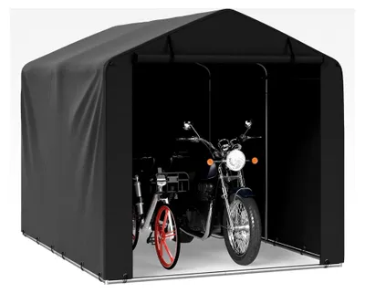 Produktbild von Garagenzelt 160x218x164cm, wasserdichte Zeltgarage mit aufrollbarer Reißverschlusstür, Lagerzelt für 2-4 Fahrräder, Fahrradgarage, Gerätehaus, Gartenschuppen für Fahrräder (Dunkelgrau)