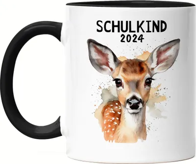 Produktbild von Schulkind 2024 Reh Tasse Schwarz Einschulungs-Geschenk Erstklässler Schulanfang