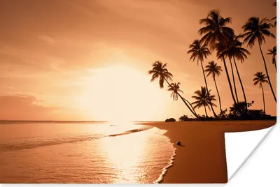 Produktbild von MuchoWow® Poster Sonnenuntergang - Tropisch - Palme - Strand - Meer 180x120 cm - Fotoplakat
